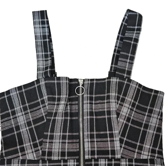Forever 21 Plaid Jumper Dress Black White Size Small‎ zip front Overall - Picture 2 of 8
